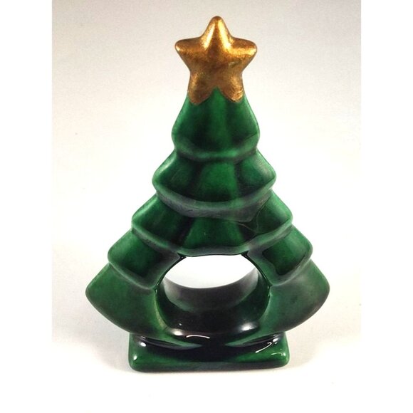 Set Of 4 Vintage Christmas Tree Napkin Rings & 2 Salt/Pepper Shakers - Picture 6 of 12